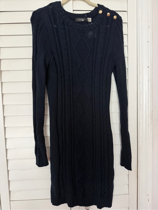 Lauren Ralph Lauren Dresses & Skirts - NWT Lauren Ralph Lauren Navy Cable Knit Crewneck Sweater Dress with Gold Buttons